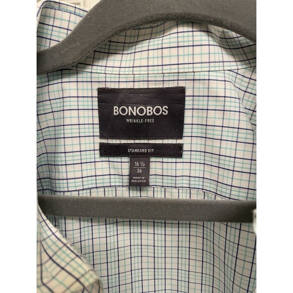 Bonobos Dress Shirt Mens 16.5 36 Blue Check Button Up Standard Fit Wrinkle Free - Picture 2 of 5